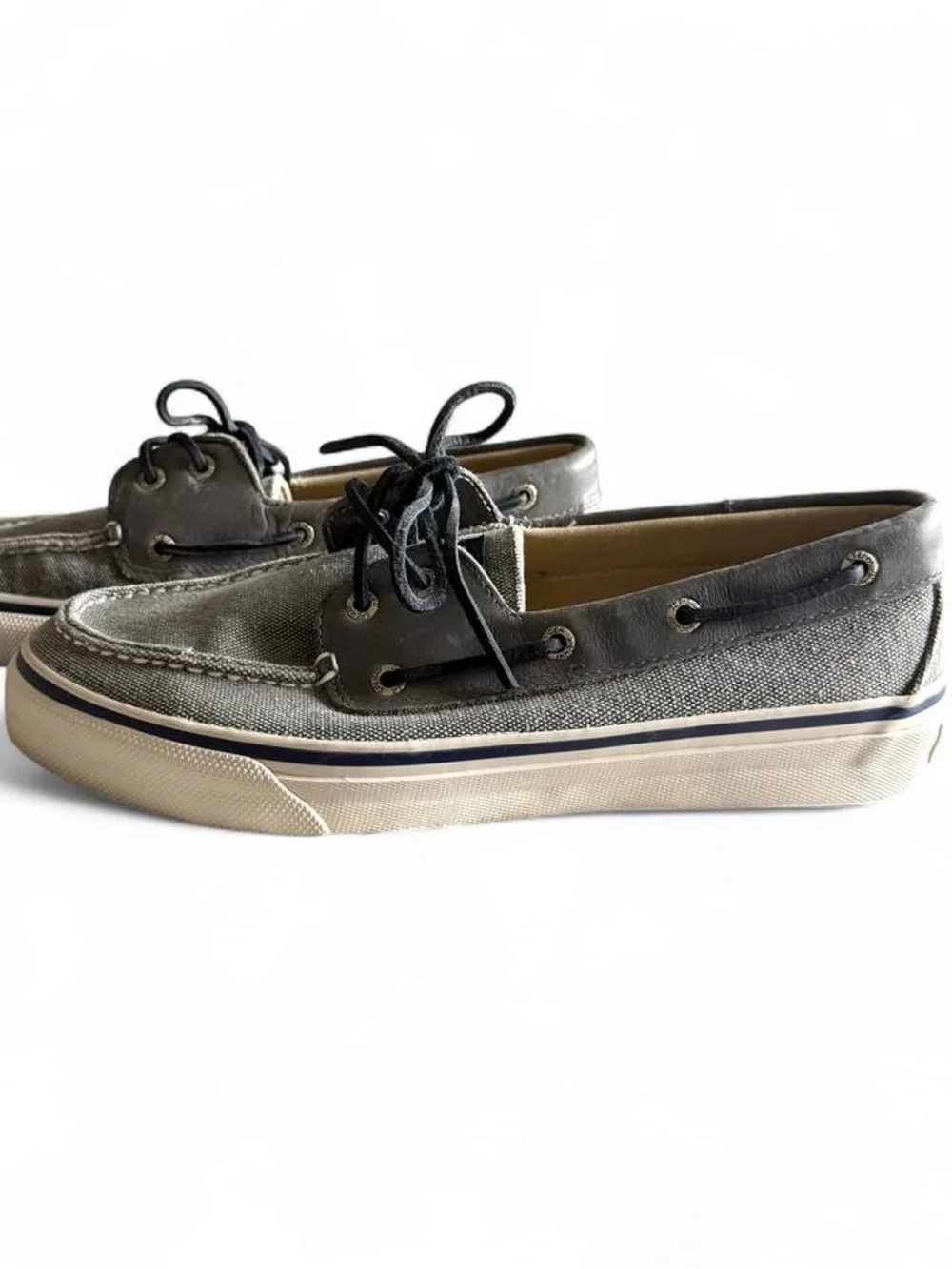 Sperry Bahama II gray canvas boat shoes - preppy classic coastal